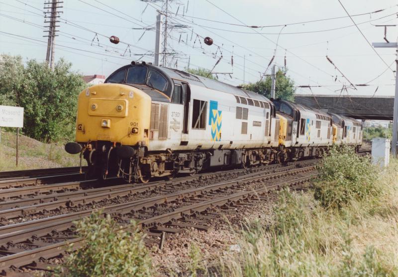 37901 Mirrlees Pioneer at Mossend: 37901 Mirrlees Pioneer plus 2 unidentified 37s at Mossend North Jcn Photo of 37901 Mirrlees Pioneer at Mossend