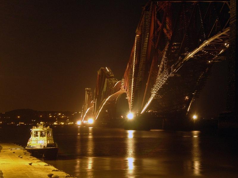 The Forth Rail Bridge: The Forth Rail Bridge at Night. Photo of The Forth Rail Bridge
