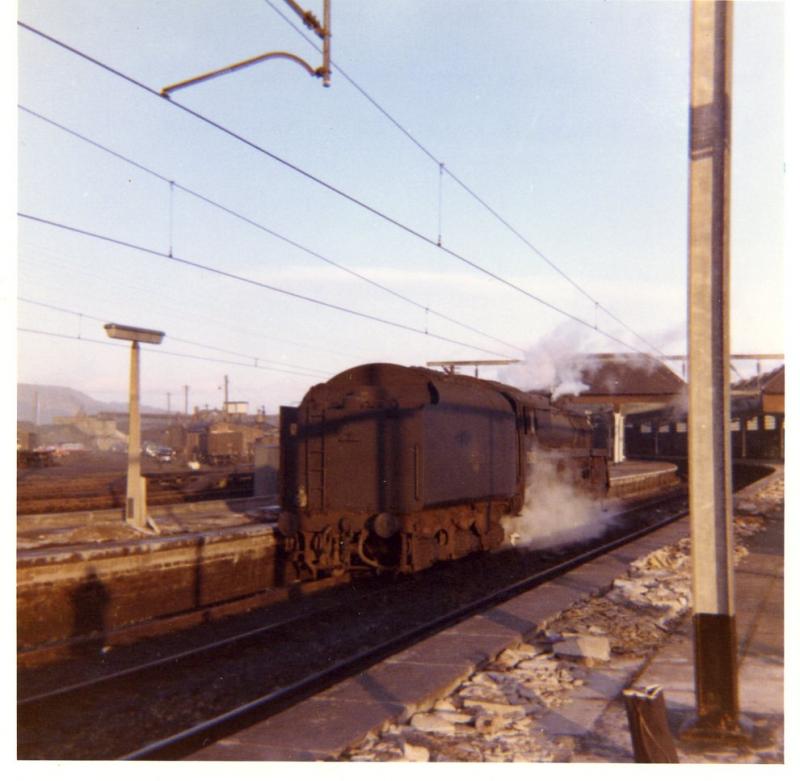 Final days: BR Standard 5 73059 at Gourock in November 1966 towards the end of steam. Electrification work is proceeding at the station. Photo of Final days