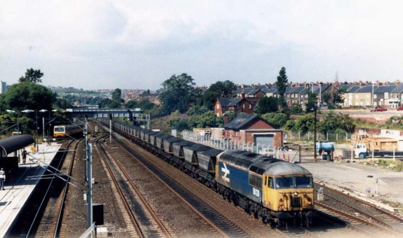 Passing Pelaw: 56128 at Pelaw in August 1987 with an MGR. Photo of Passing Pelaw