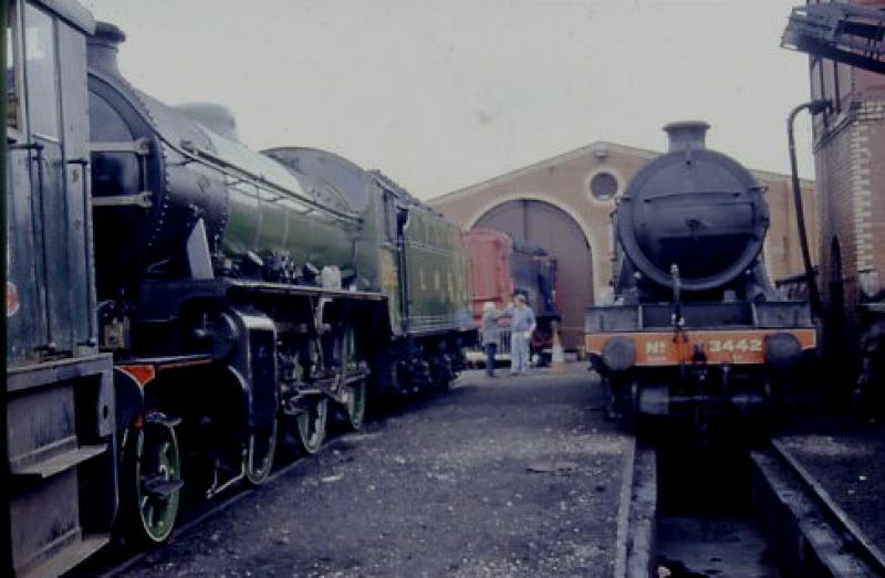 Heads front!: 2005 & 3442 in LNER Apple Green on shed at Bo'ness Photo of Heads front!