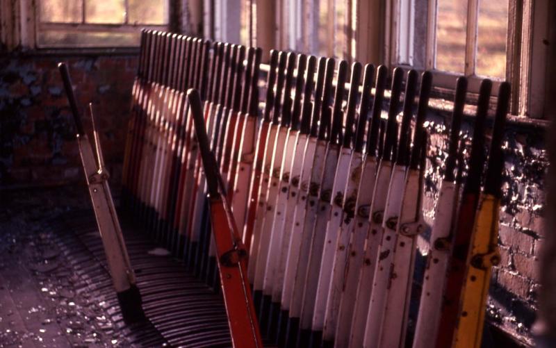 Riccarton Waverley Route: Rusty levers and broken glass are all that remain in Riccarton South signal box on 22nd October 1978 Photo of Riccarton Waverley Route