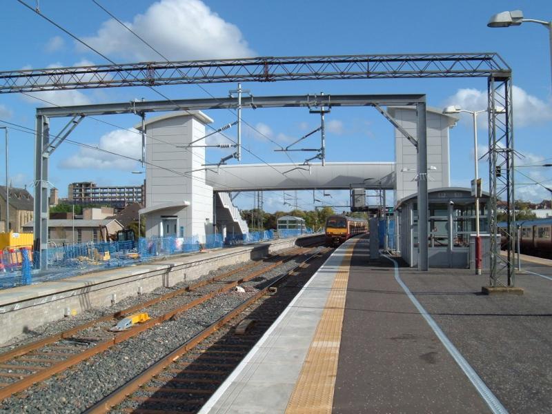 Airdrie revitalised: A view of the A2B platforms at Airdrie and the new bridge on October 5 2010 Photo of Airdrie revitalised