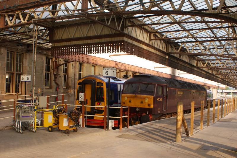 At the Perth Stops: 47760 waits to take over from steam locomotive 'The Great Marquess' on SRPS's 30th Anniversary Tour Photo of At the Perth Stops