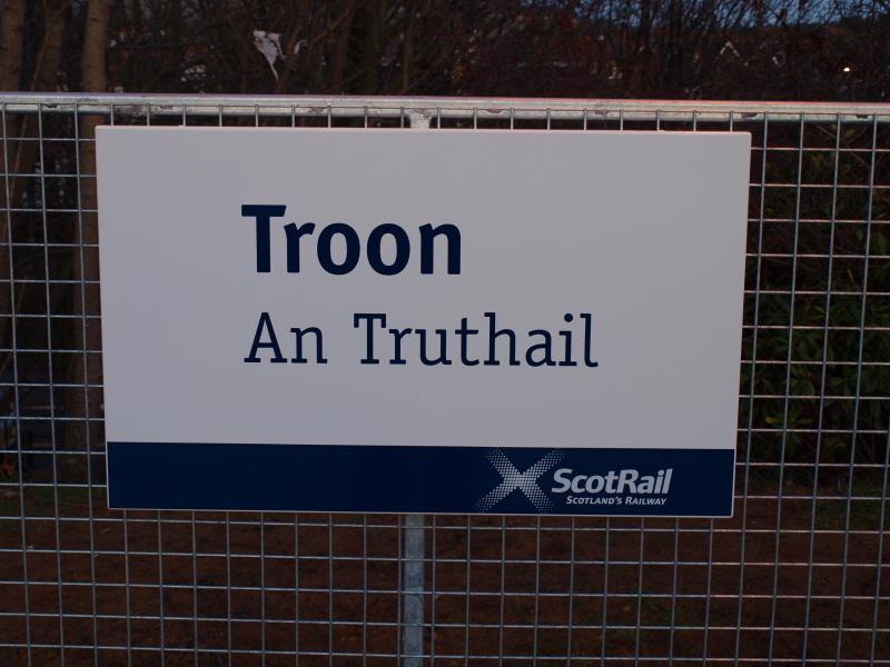 Troon - 04-12-2010: An-Truthail now has bi-lingual signs - on the platform ends only. The rest of the station is SPT branded. Photo of Troon - 04-12-2010