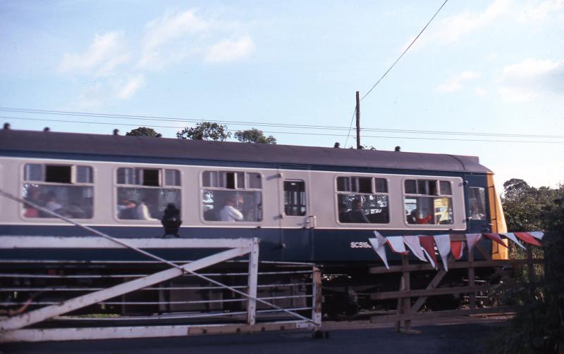 Unit at Camps crossing: Out of focus shot showing gates 'modified' by an earlier collision in July 1979 Photo of Unit at Camps crossing