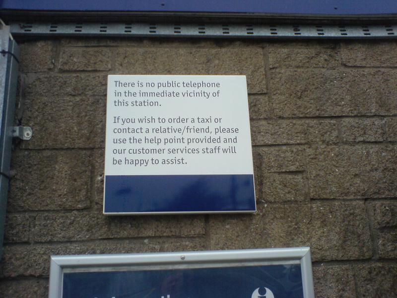 No phone here: Sign denying the existence of the public telephone at Shettleston station Photo of No phone here