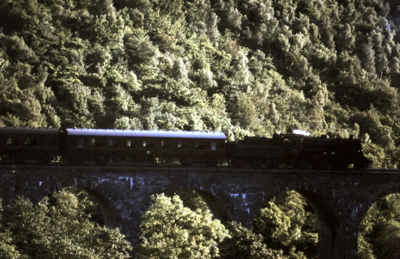 The Scud: 76050 ambles over Lynnwood Viaduct near Hawick on what was known locally as The Scud. Autumn 1964. Photo of The Scud