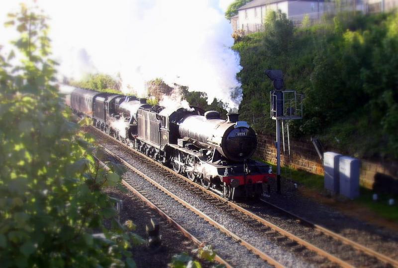Double Header: The SRPS excursion leaves Polmont early morning behind The Great Marquess and Sherwood Forester. Photo of Double Header