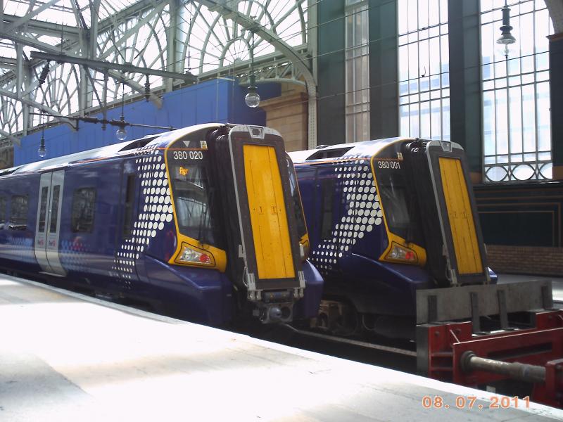380020 and 380001: 380020 and 380001 sit in Glasgow central.9/7/11 Photo of 380020 and 380001